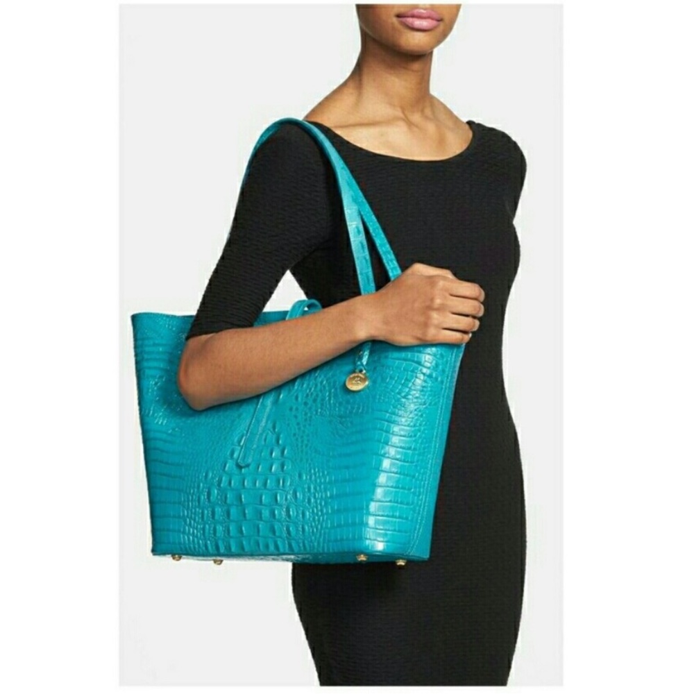 BRAHMIN LARGE ALL DAY TOTE MELBOURNE LEATHER AQUA